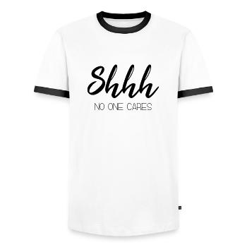 words funny text quote & gift idea - Men's Ringer Shirt - white/black - Front - AI Model Female 172 light (172cm) & AI Model Male 178 dark (178cm)