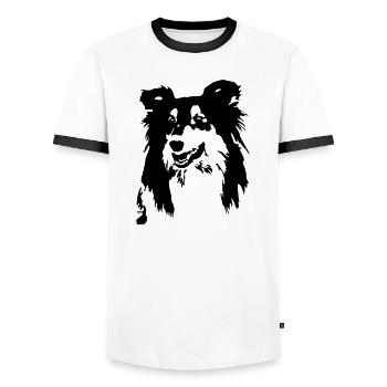 Collie Kopf - Männer Kontrast-T-Shirt - Weiß/Schwarz - Vorne - AI Model Female 172 light (172cm) & AI Model Male 178 dark (178cm)