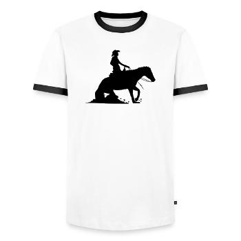 Equestrian Western Riding - Reining - Men's Ringer Shirt - white/black - Front - AI Model Female 172 light (172cm) & AI Model Male 178 dark (178cm)
