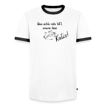 Wenn nichts mehr hilft, umarme deine Katze - Männer Kontrast-T-Shirt - Weiß/Schwarz - Vorne - AI Model Female 172 light (172cm) & AI Model Male 178 dark (178cm)