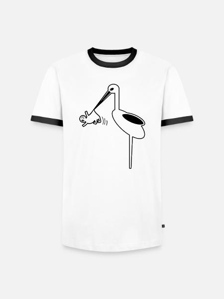 Ooievaar met babyvroedvrouw, ooievaarsgeboorte - Mannen contrastshirt - wit/zwart