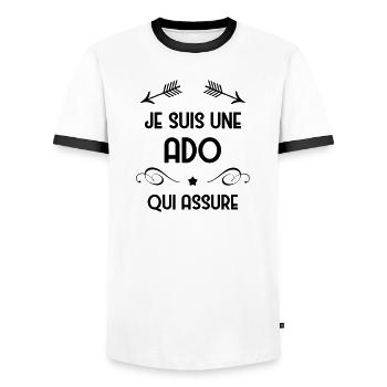 adolescent / enfant / ado / adolescente - T-shirt contrasté Homme - blanc/noir - Devant - AI Model Female 172 light (172cm) & AI Model Male 178 dark (178cm)