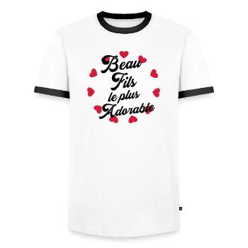 Beau Fils - Beau-Fils - Famille - Mariage - Tshirt - Men's Ringer Shirt - white/black - Front - AI Model Female 172 light (172cm) & AI Model Male 178 dark (178cm)