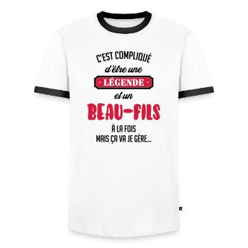 Beau Fils - Beau-Fils - Famille - Mariage - Tshirt - Men's Ringer Shirt - white/black - Front - AI Model Female 172 light (172cm) & AI Model Male 178 dark (178cm)