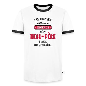 Beau-Père - Beau Papa - Famille - Père - Enfant - Men's Ringer Shirt - white/black - Front - AI Model Female 172 light (172cm) & AI Model Male 178 dark (178cm)