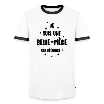 Beau-père / Belle-mère / Mariage / Famille - T-shirt contrasté Homme - blanc/noir - Devant - AI Model Female 172 light (172cm) & AI Model Male 178 dark (178cm)