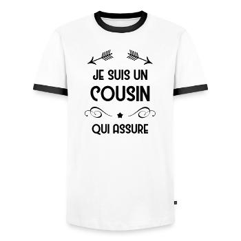 Onkel / Tante / Vetter / Cousin / Kusine - Männer Kontrast-T-Shirt - Weiß/Schwarz - Vorne - AI Model Female 172 light (172cm) & AI Model Male 178 dark (178cm)