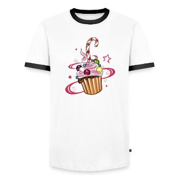 Muffin mit Sternen, Süßigkeiten und Zuckerstange. - Männer Kontrast-T-Shirt - Weiß/Schwarz - Vorne - AI Model Female 172 light (172cm) & AI Model Male 178 dark (178cm)