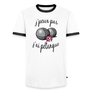 j'peux pas j'ai pétanque - T-shirt contrasté Homme - blanc/noir - Devant - AI Model Female 172 light (172cm) & AI Model Male 178 dark (178cm)