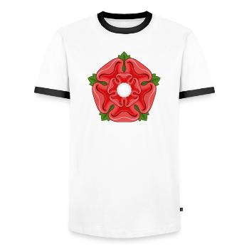 Red Rose of Lancaster Lancashire - Men's Ringer Shirt - white/black - Front - AI Model Female 172 light (172cm) & AI Model Male 178 dark (178cm)
