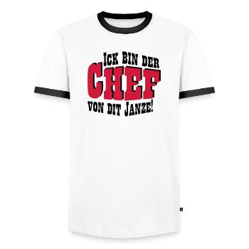 Chef von dit janze - Männer Kontrast-T-Shirt - Weiß/Schwarz - Vorne - AI Model Female 172 light (172cm) & AI Model Male 178 dark (178cm)