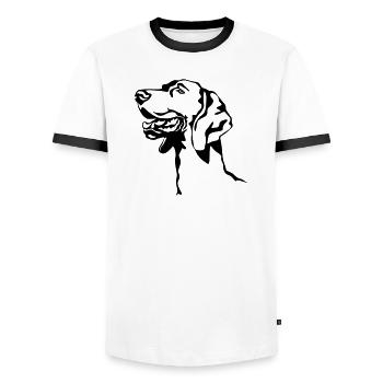 Tête de braque de Weimar - T-shirt contrasté Homme - blanc/noir - Devant - AI Model Female 172 light (172cm) & AI Model Male 178 dark (178cm)
