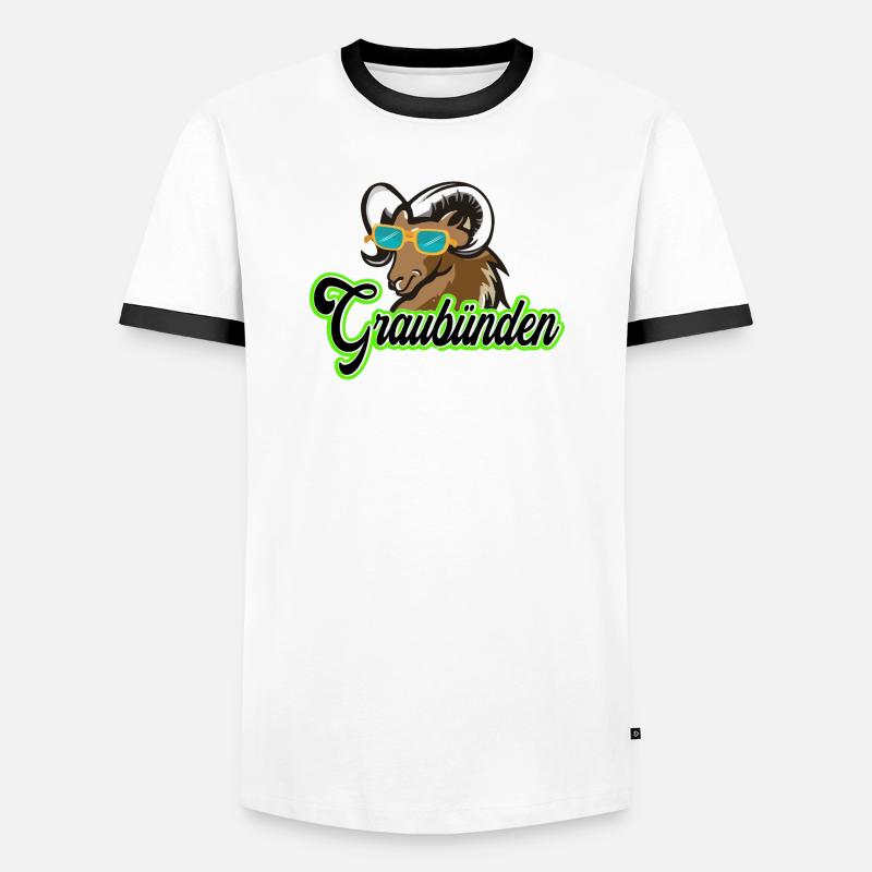 Graubünden Steinbock mit Sonnenbrille - Männer Kontrast-T-Shirt - Weiß/Schwarz
