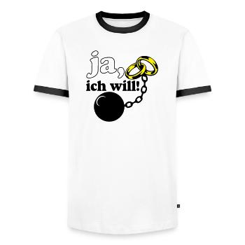 Junggesellenabschied , JGA ja ich will (25) - Männer Kontrast-T-Shirt - Weiß/Schwarz - Vorne - AI Model Female 172 light (172cm) & AI Model Male 178 dark (178cm)