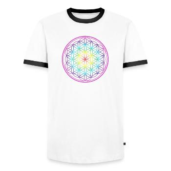 Rainbow Flower of Life Flower of Life Flower - Men's Ringer Shirt - white/black - Front - AI Model Female 172 light (172cm) & AI Model Male 178 dark (178cm)