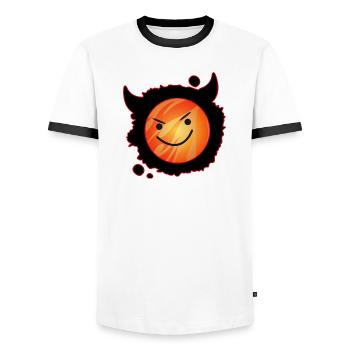 niedlicher Teufel in Flammen und glühendem Gesicht - Männer Kontrast-T-Shirt - Weiß/Schwarz - Vorne - AI Model Female 172 light (172cm) & AI Model Male 178 dark (178cm)