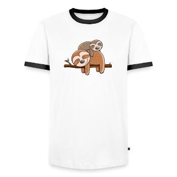 Zwei faule Faultiere I Chillende Tiere I Faulenzer - Männer Kontrast-T-Shirt - Weiß/Schwarz - Vorne - AI Model Female 172 light (172cm) & AI Model Male 178 dark (178cm)