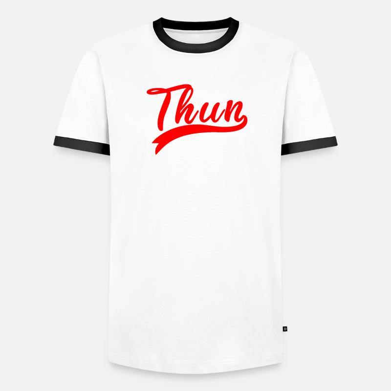 Thun Script Red Logo - Men's Ringer Shirt - white/black