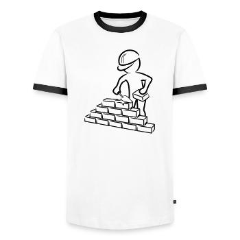 Travailleur de la construction avec truelle, mortier et mur - T-shirt contrasté Homme - blanc/noir - Devant - AI Model Female 172 light (172cm) & AI Model Male 178 dark (178cm)
