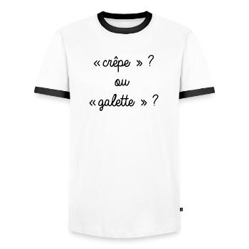 Bretagne - Crêpe ou galette ? - T-shirt contrasté Homme - blanc/noir - Devant - AI Model Female 172 light (172cm) & AI Model Male 178 dark (178cm)