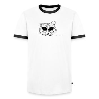 Chat chaton triste mignon yeux écarquillés - T-shirt contrasté Homme - blanc/noir - Devant - AI Model Female 172 light (172cm) & AI Model Male 178 dark (178cm)