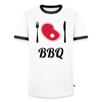 BBQ - Barbecue - Grill - T-shirt contrasté Homme - blanc/noir - Devant - AI Model Female 172 light (172cm) & AI Model Male 178 dark (178cm)