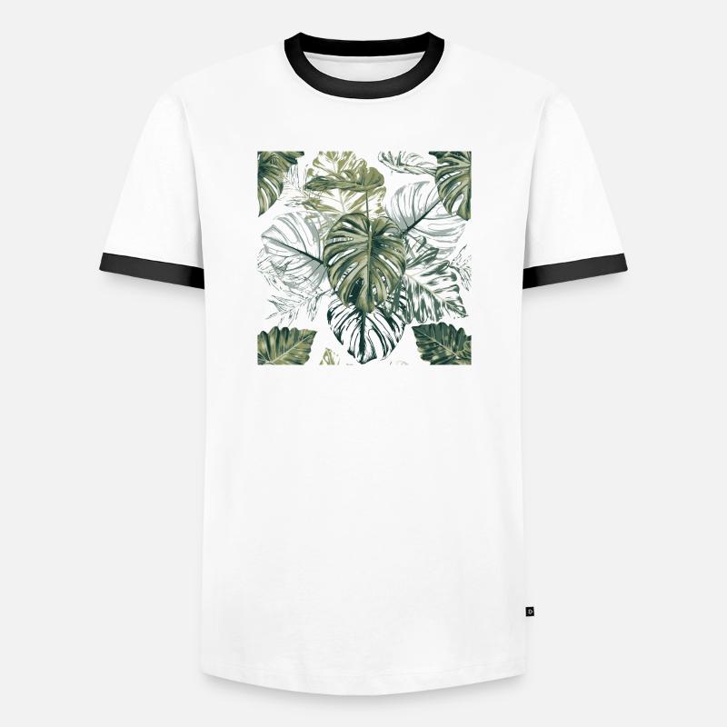 Tropical Monstera Leaves Pattern - Men's Ringer Shirt - white/black