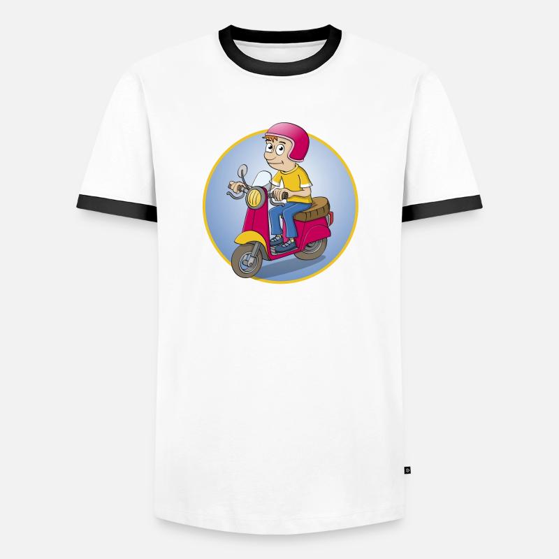 Der Rollerfahrer - Version1 - Männer Kontrast-T-Shirt - Weiß/Schwarz