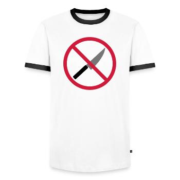 Forbidden sign knife - Men's Ringer Shirt - white/black - Front - AI Model Female 172 light (172cm) & AI Model Male 178 dark (178cm)