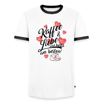 Kaffee und liebe heiß am besten Geschenk Herz - Männer Kontrast-T-Shirt - Weiß/Schwarz - Vorne - AI Model Female 172 light (172cm) & AI Model Male 178 dark (178cm)