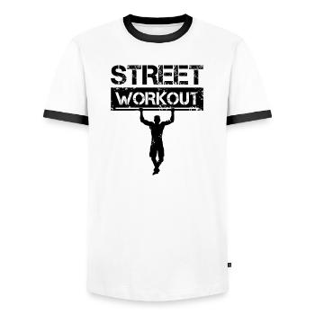 Symbole d’entraînement de rue Calisthenics pull up logo - T-shirt contrasté Homme - blanc/noir - Devant - AI Model Female 172 light (172cm) & AI Model Male 178 dark (178cm)