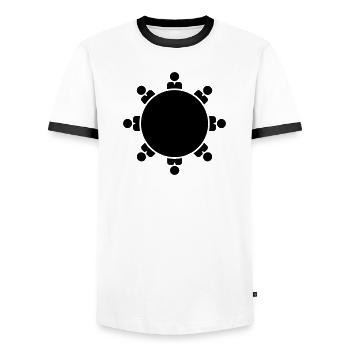 round table - Men's Ringer Shirt - white/black - Front - AI Model Female 172 light (172cm) & AI Model Male 178 dark (178cm)