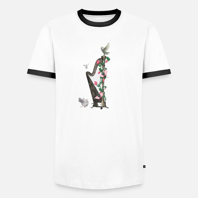 Wunderbare Harfe mit Taube - Männer Kontrast-T-Shirt - Weiß/Schwarz