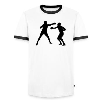Boxkampftraining - Männer Kontrast-T-Shirt - Weiß/Schwarz - Vorne - AI Model Female 172 light (172cm) & AI Model Male 178 dark (178cm)