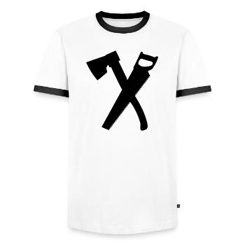 Axe and saw for keep chopper, carpenter - Men's Ringer Shirt - white/black - Front - AI Model Female 172 light (172cm) & AI Model Male 178 dark (178cm)