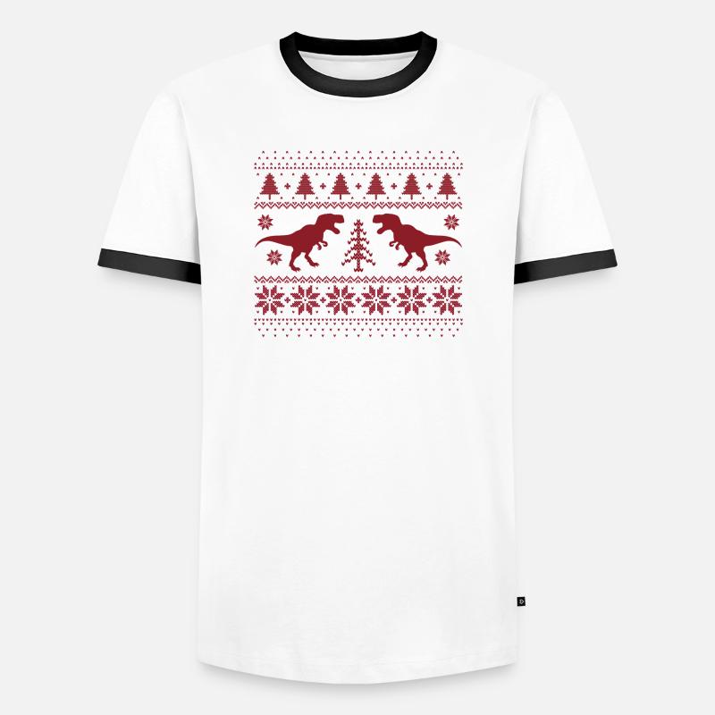 Dinosaurier-Weihnachtspullover - Männer Kontrast-T-Shirt - Weiß/Schwarz