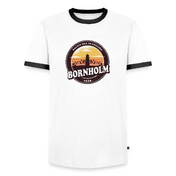 Bornholm lighthouse vintage design - Men's Ringer Shirt - white/black - Front - AI Model Female 172 light (172cm) & AI Model Male 178 dark (178cm)