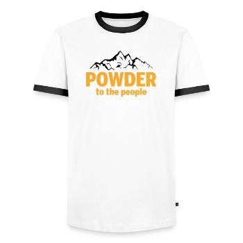 Powder To The People - Männer Kontrast-T-Shirt - Weiß/Schwarz - Vorne - AI Model Female 172 light (172cm) & AI Model Male 178 dark (178cm)