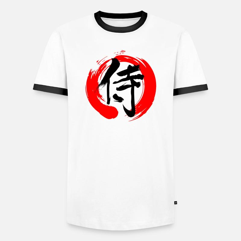 Samurai im Zen-Zeichen - Männer Kontrast-T-Shirt - Weiß/Schwarz
