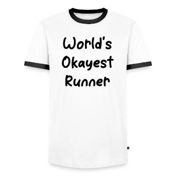 World's okayest Runner - Men's Ringer Shirt - white/black - Front - AI Model Female 172 light (172cm) & AI Model Male 178 dark (178cm)
