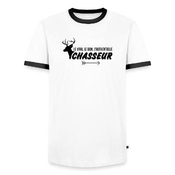 Le vrai le bon l'authentique chasseur - T-shirt contrasté Homme - blanc/noir - Devant - AI Model Female 172 light (172cm) & AI Model Male 178 dark (178cm)