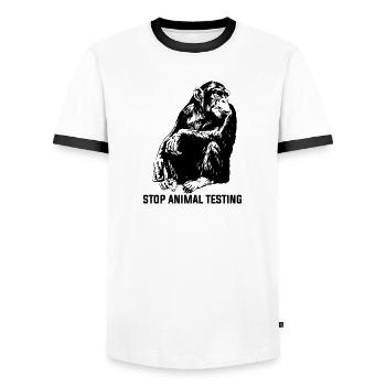 Stop Animal Testing Stoppe l’expérimentation animale - T-shirt contrasté Homme - blanc/noir - Devant - AI Model Female 172 light (172cm) & AI Model Male 178 dark (178cm)