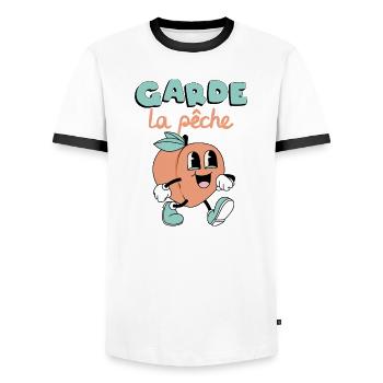 Garde la pêche ! - T-shirt contrasté Homme - blanc/noir - Devant - AI Model Female 172 light (172cm) & AI Model Male 178 dark (178cm)