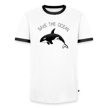 Save the Ocean Orca Killer Whale - Men's Ringer Shirt - white/black - Front - AI Model Female 172 light (172cm) & AI Model Male 178 dark (178cm)
