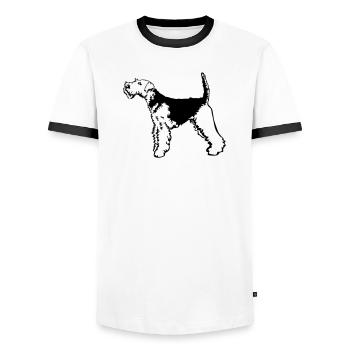 Welsh Terrier - T-shirt contrasté Homme - blanc/noir - Devant - AI Model Female 172 light (172cm) & AI Model Male 178 dark (178cm)