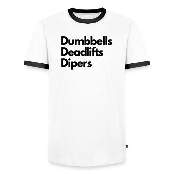 Hanteln, Kreuzheben, Windeln, Fitnessstudio, Papa-Tee - Männer Kontrast-T-Shirt - Weiß/Schwarz - Vorne - AI Model Female 172 light (172cm) & AI Model Male 178 dark (178cm)