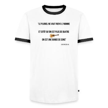 Sitôt qu'on est plus de 4... - T-shirt contrasté Homme - blanc/noir - Devant - AI Model Female 172 light (172cm) & AI Model Male 178 dark (178cm)