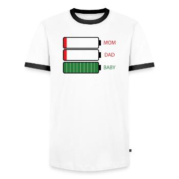 Parent energy - Men's Ringer Shirt - white/black - Front - AI Model Female 172 light (172cm) & AI Model Male 178 dark (178cm)