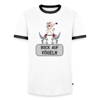 bock auf vögeln - Männer Kontrast-T-Shirt - Weiß/Schwarz - Vorne - AI Model Female 172 light (172cm) & AI Model Male 178 dark (178cm)