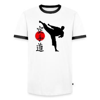 Karaté Yokogeri avec lettrage - T-shirt contrasté Homme - blanc/noir - Devant - AI Model Female 172 light (172cm) & AI Model Male 178 dark (178cm)